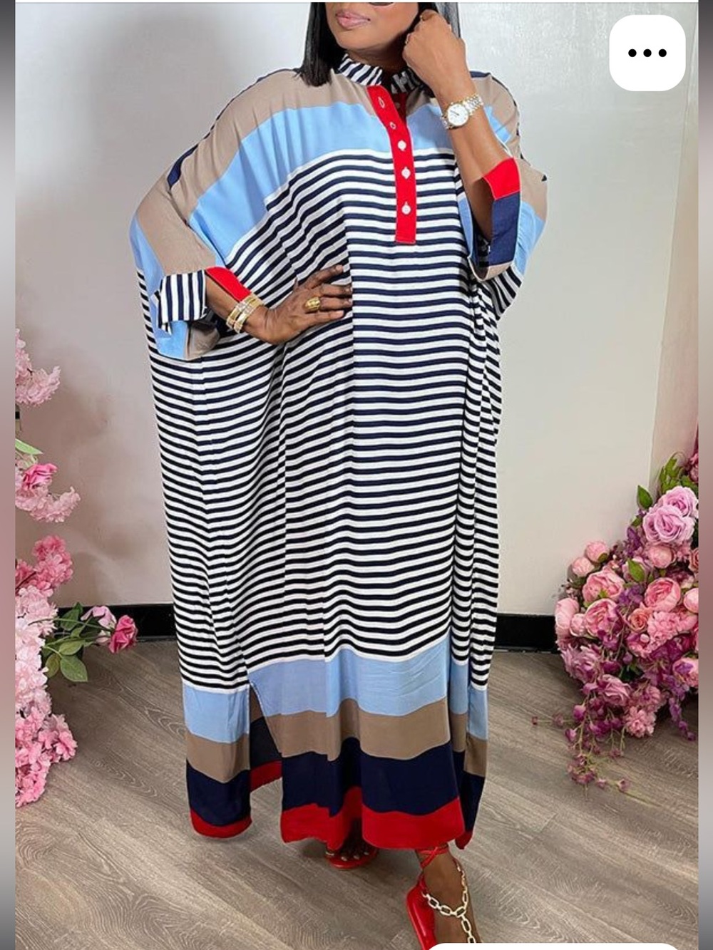 Striped Maxi Dress with Blue and Red Accents